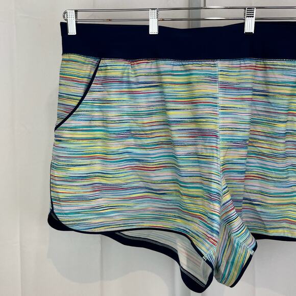 LANDS' END 3" 26W Plus Quick Dry Swim Shorts Lined Stripe Multicolor Green Blue - Picture 6 of 7